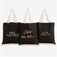 Metallic Foil Bride Personalized Black Tote Bag  - 47327