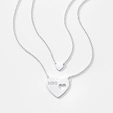 Engraved Big & Little Heart Necklace Set  - 47574