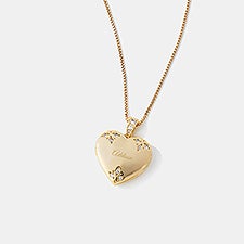 Engraved Gold Plated Pave Heart Locket - 47578