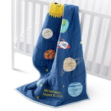 Embroidered Outer Space Quilt & Drawstring Bag - 47687