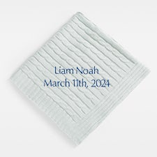 Embroidered Blue Cable Knit Baby Blanket   - 47697