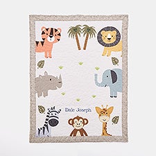 Embroidered Safari Animals Quilted Blanket   - 47698