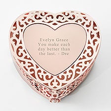 Engraved Rose Gold Scroll Heart Keepsake Box    - 47723