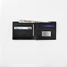 Engraved Black Leather RFID Wallet     - 47725