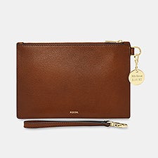 Engraved Fossil Brown Leather Wristlet   - 47727