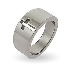 Men's Engraved Cut Out Cross Message Band Ring - 48034D