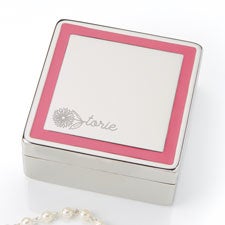 Birth Flower Name Personalized Silver Jewelry Box  - 48063