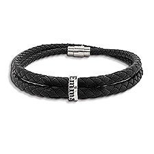 Men's Custom Name Black Leather Bracelet - 48147D