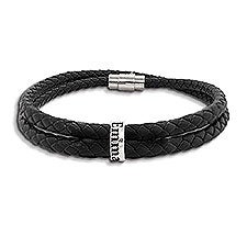 Men's Custom Name Black Leather Bracelet  - 48147D