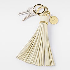 Engraved Off-White Leather Tassel Keychain    - 48209
