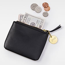 Engraved Black Leather Card and Coin Purse    - 48210