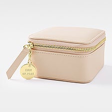  Engraved Blush Leather Travel Jewelry Case with Charm    - 48220