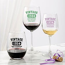 Vintage Birthday Personalized Wine Glasses - 48250