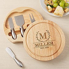 Laurel Initial Personalized Round Cheese Board & Tool Set - 48357