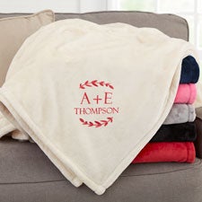 Wedding Initials Embroidered Fleece Throw Blanket - 48465