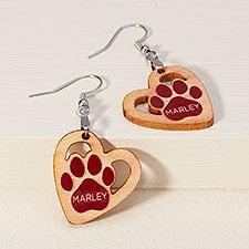 Pet Paw Personalized Wood Dangle Earrings  - 48643