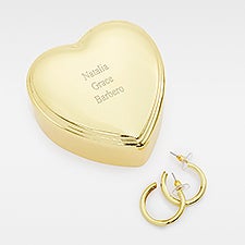Engraved Heart Box and Small Metal Hoop Set - 48749
