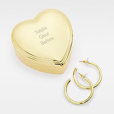 Engraved Heart Box and Demi Fine Large Metal Hoop Set - 48750
