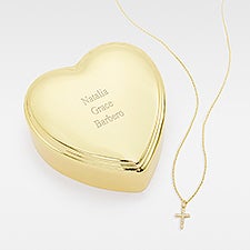 Engraved Heart Box and Demi Fine Pave Cross Necklace Set - 48753