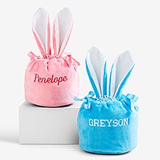 Mini Bunny Ears Embroidered Velvet Drawstring Easter Treat Bag - 49930