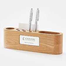 Engraved Logo Solid Wood Desk Organizer & Name Plate - 50016