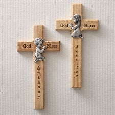 Personalized First Communion Wall Cross with Pewter Medallion - 5073