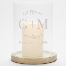 Their Initials Personalized Wedding Hurricane with Whitewashed Wood Base - 50832