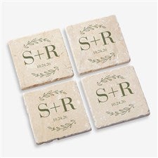 Their Initials Personalized Wedding Tumbled Stone Coaster Set  - 50846