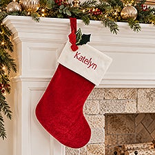 Embroidered Classic Velvet 15" Stocking in Burgundy   - 51337