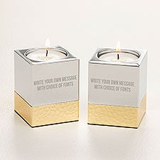 Personalized Engraved Silver & Gold Hammered Metal Candle Holders - 52072