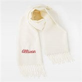 Kittenish Embroidered Soft Fringe Scarf in Solid Creme   - 52298