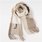 Kittenish Embroidered Soft Fringe Scarf in Neutral Plaid   - 52644