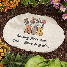 Retro Floral Mom Personalized Round Garden Stone  - 52798