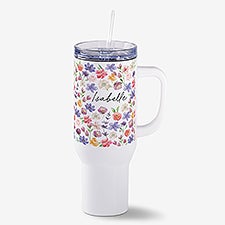 Floral Pattern Name Personalized White Tumbler  - 53631