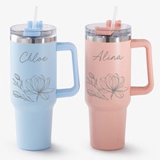 Floral Pattern Engraved Stainless Steel Tumbler - 53641