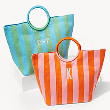 Tropical Tides Embroidered Paper Straw Striped Bags - 54145