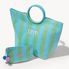 Tropical Tides Embroidered Paper Straw Striped Bags - 54145