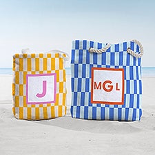 Bright Check Monogram Personalized Terry Cloth Beach Bag - 54255