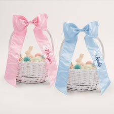 Bunny Name Embroidered Bow With White Easter Basket  - 54302