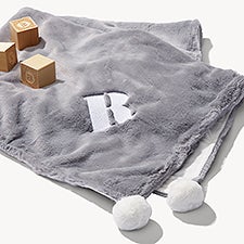 Initial Embroidered Plush Bunny Blanket  - 54374