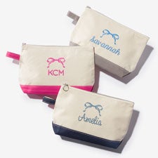 Darling Bow Embroidered Canvas Makeup Bag - 54435