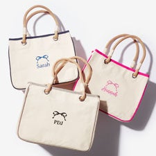 Darling Bow Embroidered Canvas Rope Tote - 54436