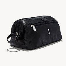 Personalized Black Leather Toiletry Bag  - 54561