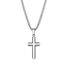 Men's Personalized Stainless Steel Black Inlay Cross Pendant - 54683D