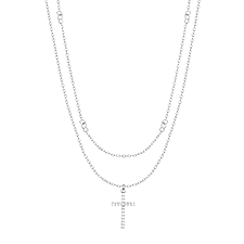 Sterling Silver CZ and Cross Layered Necklace Set - 54718D