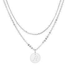 Engraved Initial Round Tag Layered Necklace Set  - 54719D