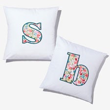 Boho Floral Initial Embroidered Applique Throw Pillow - 54803