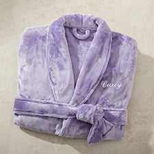 Embroidered Luxe Fleece Robe in Purple   - 54896