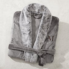Embroidered Luxe Faux Fur Robe in Grey     - 54897