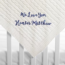 Embroidered Cable Knit Baby Blanket in Cream- 30x40" - 54899